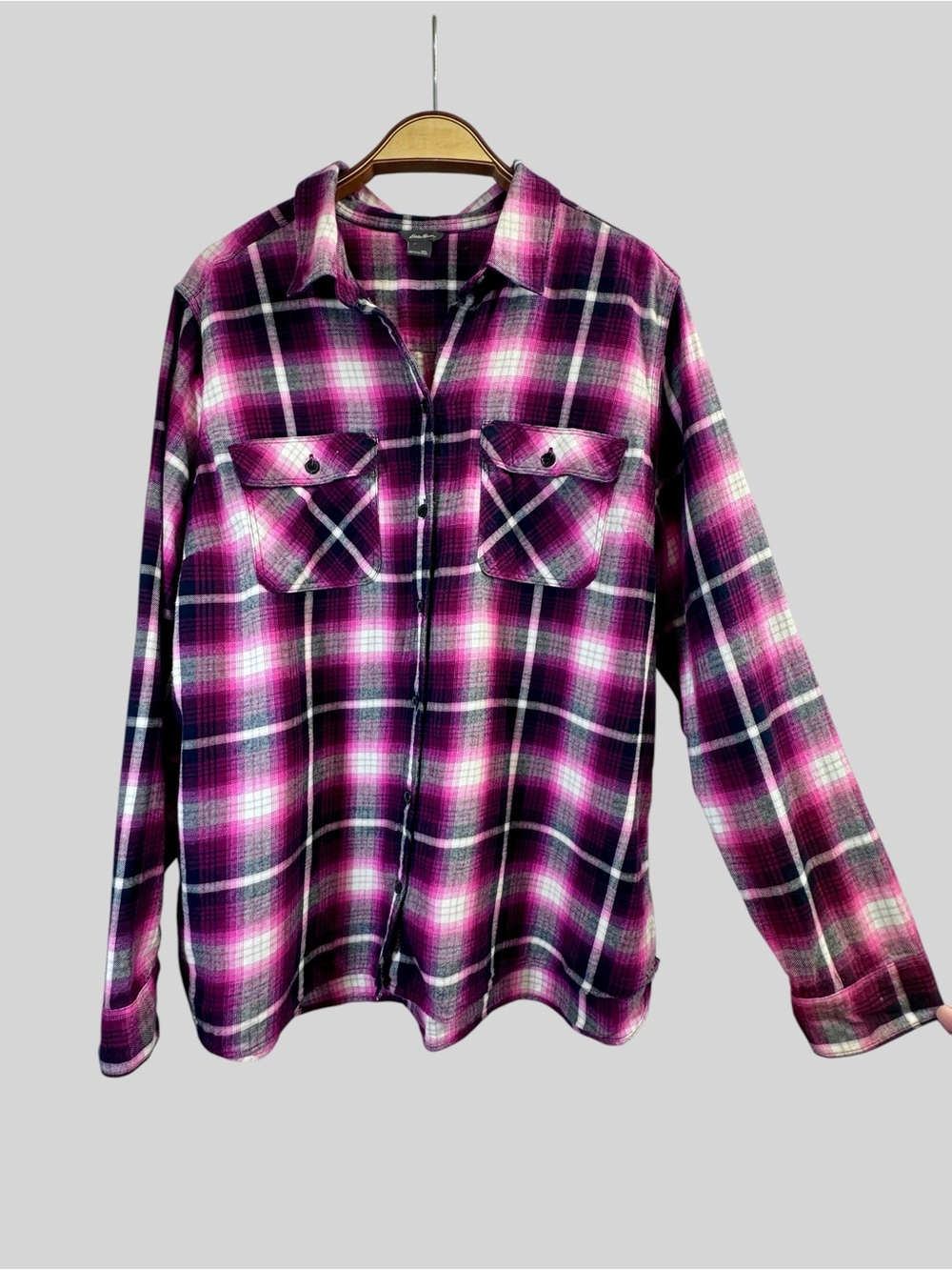 Eddie Bauer Women’s Pink Plaid Tencel Flannel Button Up Shirt Size XL